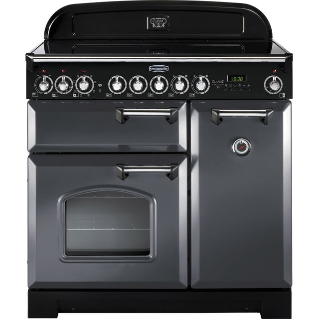 Rangemaster Classic Deluxe CDL90ECSL/C 90cm Electric Range Cooker with Ceramic Hob - Slate Grey / Chrome - A/A Rated