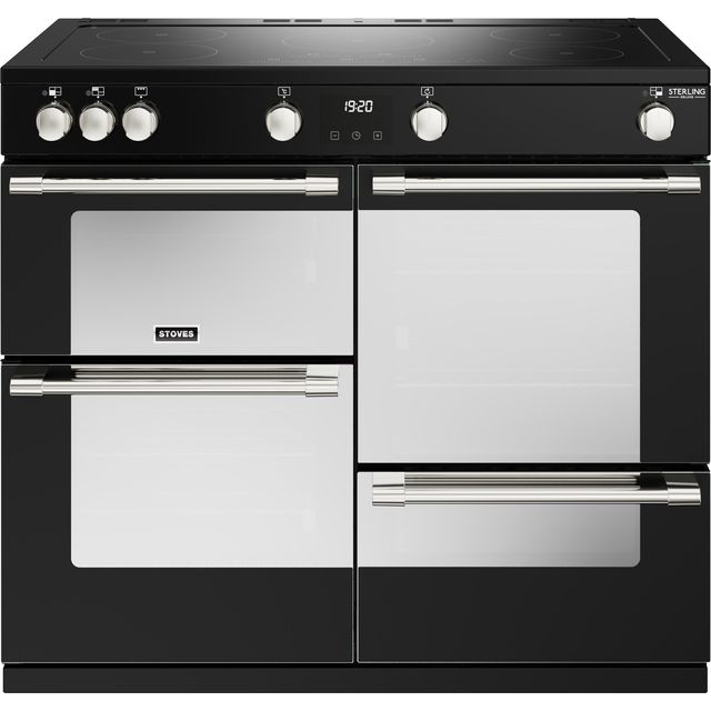 Stoves Sterling Deluxe ST DX STER D1000Ei TCH BK 100cm Electric Range Cooker with Induction Hob - Black - A/A/A Rated