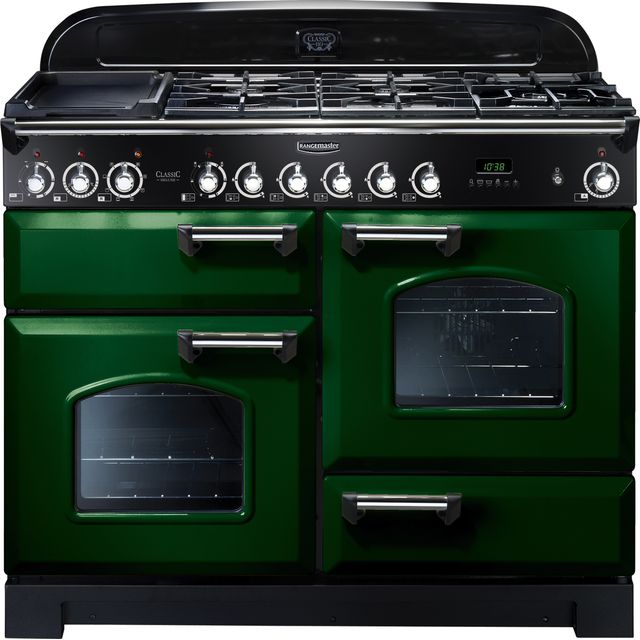 Rangemaster Classic Deluxe CDL110DFFRG/C 110cm Dual Fuel Range Cooker - Racing Green / Chrome - A/A Rated