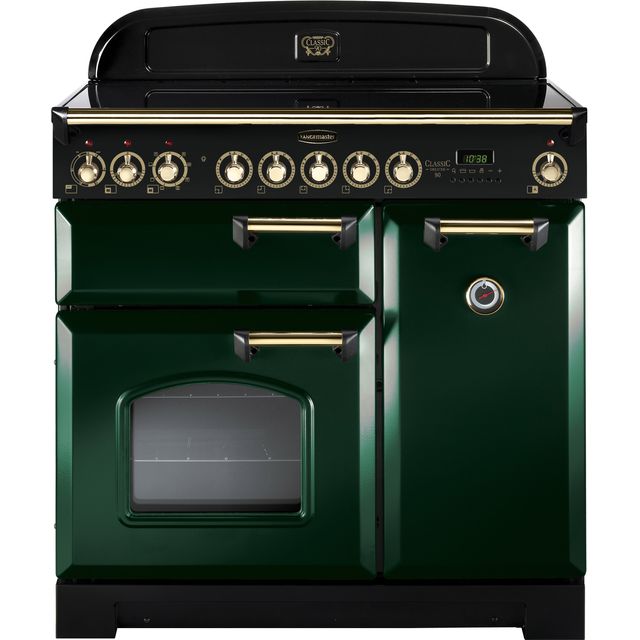 Rangemaster Classic Deluxe CDL90EIRG/B 90cm Electric Range Cooker with Induction Hob - Racing Green / Brass - A/A Rated