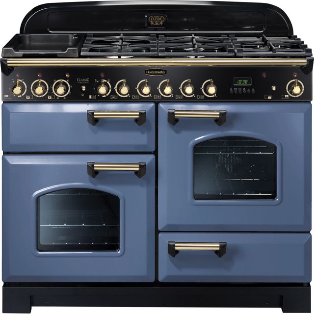 Rangemaster CDL110DFFSB/B Classic Deluxe 110cm Dual Fuel Range Cooker - Stone Blue / Brass - CDL110DFFSB/B_SB - 1