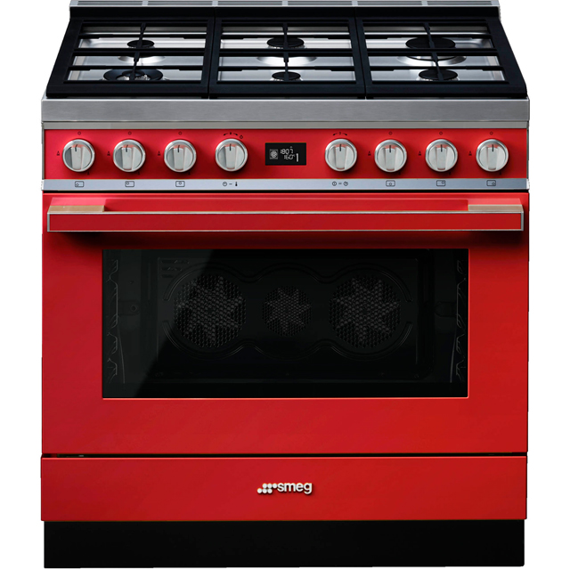 Smeg Portofino CPF9GPR 90cm Dual Fuel Range Cooker - Red - A+ Rated