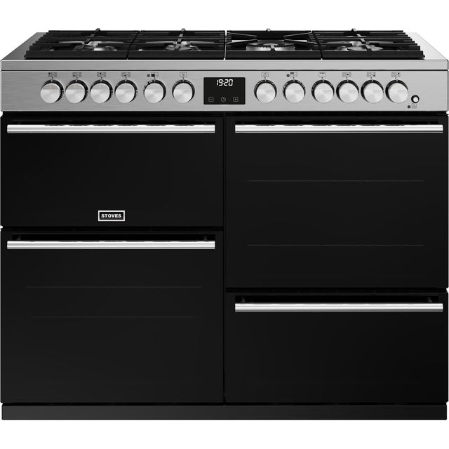 Stoves Precision Deluxe ST DX PREC D1100DF SS 110cm Dual Fuel Range Cooker - Black / Stainless Steel - A Rated
