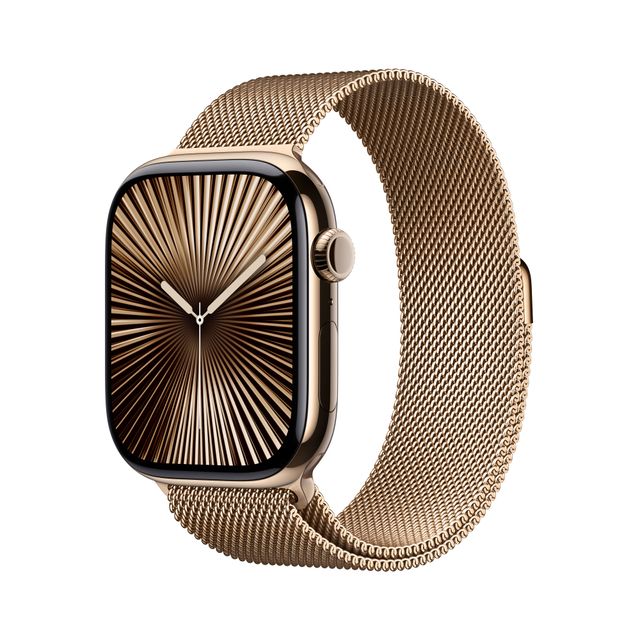 Apple Watch Series 10, 46mm, Gold Titanium Case, GPS + Cellular [2024] - Gold Milanese Loop - S/M