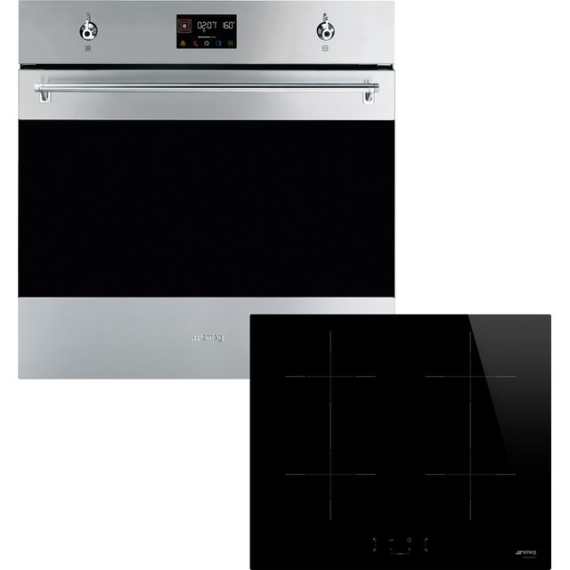 Smeg Classic AOSO6302I Built In Electric Single Oven and Induction Hob Pack - Stainless Steel / Black - A+ Rated