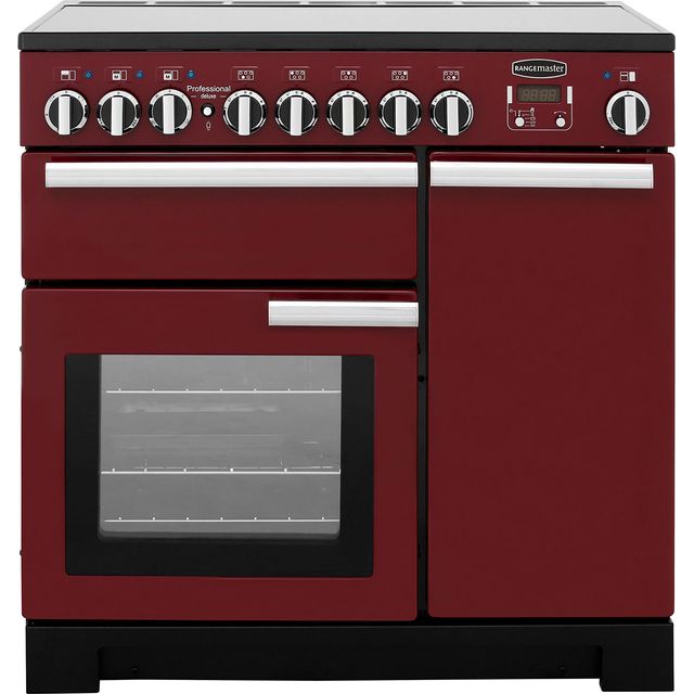 Rangemaster Professional Deluxe PDL90EICY/C 90cm Electric Range Cooker with Induction Hob - Cranberry / Chrome - A/A Rated