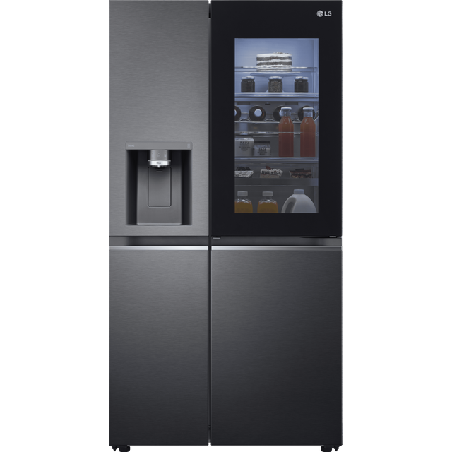 LG InstaView ThinQ GSXV91MCAE Wifi Connected Non-Plumbed Total No Frost American Fridge Freezer - Matte Black - E Rated