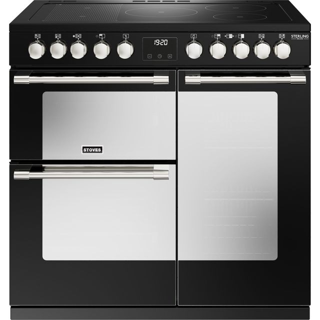 Stoves Sterling Deluxe ST DX STER D900Ei RTY BK 90cm Electric Range Cooker with Induction Hob - Black - A/A/A Rated