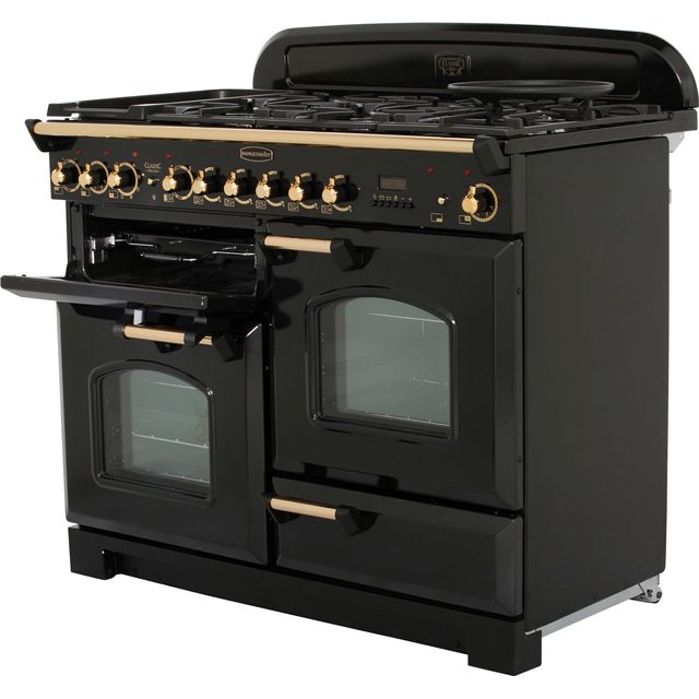 Rangemaster Classic Deluxe CDL110DFFBL/B 110cm Dual Fuel Range Cooker - Black / Brass - A/A Rated