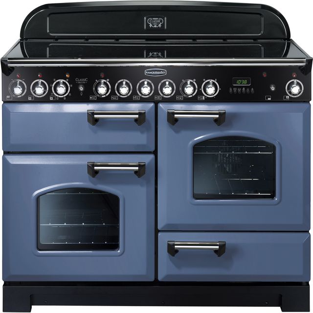 Rangemaster Classic Deluxe CDL110ECSB/C 110cm Electric Range Cooker with Ceramic Hob - Stone Blue / Chrome - A/A Rated