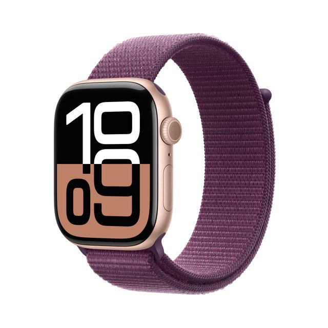 Apple Watch Series 10, 46mm, Rose Gold Aluminium Case, GPS [2024] - Plum Sport Loop