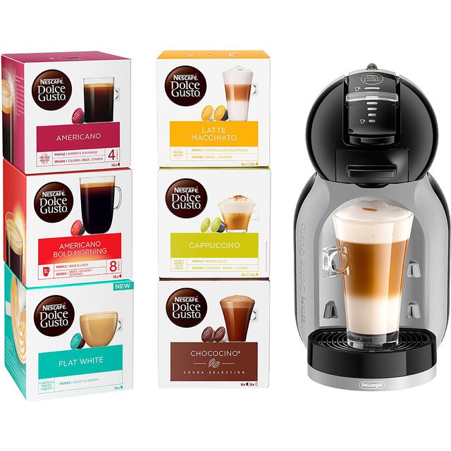 Dolce Gusto by De'Longhi MiniMe EDG155.BG Pod Coffee Machine Bundle with 6 Boxes of Coffee - Black / Grey