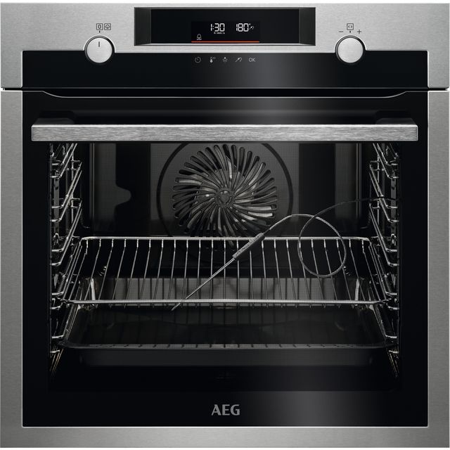 AEG Steambake BPE556060M Built In Electric Single Oven and Pyrolytic Cleaning - Stainless Steel / Black - A+ Rated