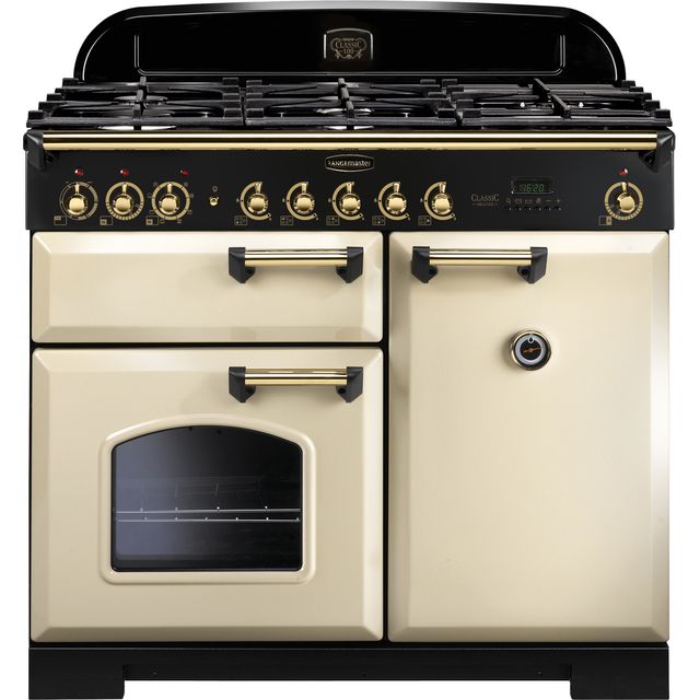 Rangemaster CDL100DFFCR/B Classic Deluxe 100cm Dual Fuel Range Cooker - Cream / Brass - CDL100DFFCR/B_CRB - 1