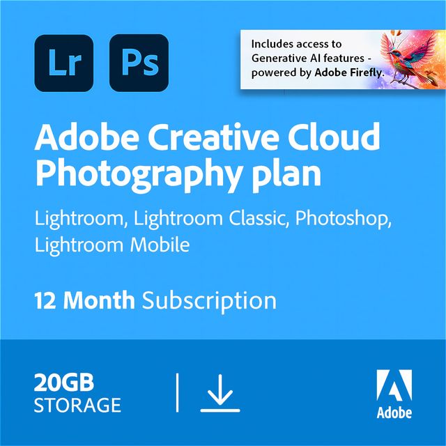 Adobe Creative Cloud Photography Plan 20GB Digital Download for Windows Or Mac, for 1 User - Annual Renewable Subscription, 12 Months Included