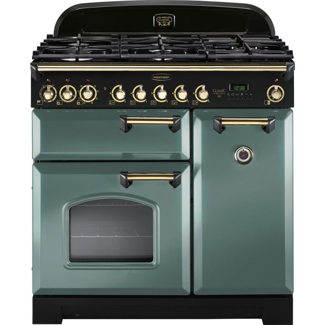 Rangemaster CDL90DFFMG/B Classic Deluxe 90cm Dual Fuel Range Cooker - Mineral Green / Brass - CDL90DFFMG/B_MG - 1