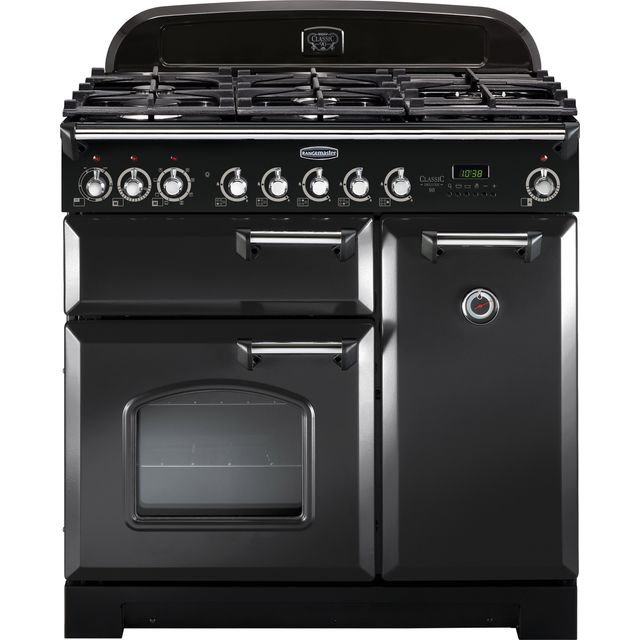 Rangemaster Classic Deluxe CDL90DFFCB/C 90cm Dual Fuel Range Cooker - Charcoal Black / Chrome - A/A Rated