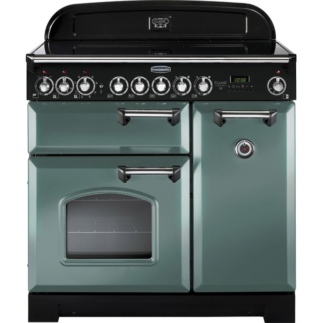 Rangemaster Classic Deluxe CDL90ECMG/C 90cm Electric Range Cooker with Ceramic Hob - Mineral Green / Chrome - A/A Rated