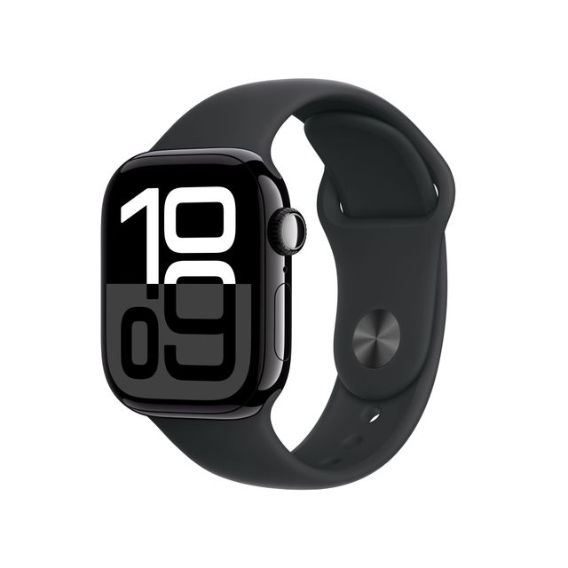 Apple Watch Series 10, 42mm, Jet Black Aluminium Case, GPS + Cellular [2024] - Black Sport Band - M/L