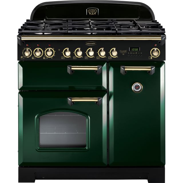 Rangemaster Classic Deluxe CDL90DFFRG/B 90cm Dual Fuel Range Cooker - Racing Green / Brass - A/A Rated