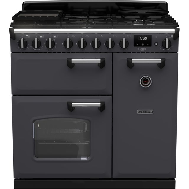 Rangemaster CLDL90DFPSLT/CM1 Classic Deluxe 90 Dual Fuel Range Cooker - Slate / Chrome - CLDL90DFPSLT/CM1_BK - 1