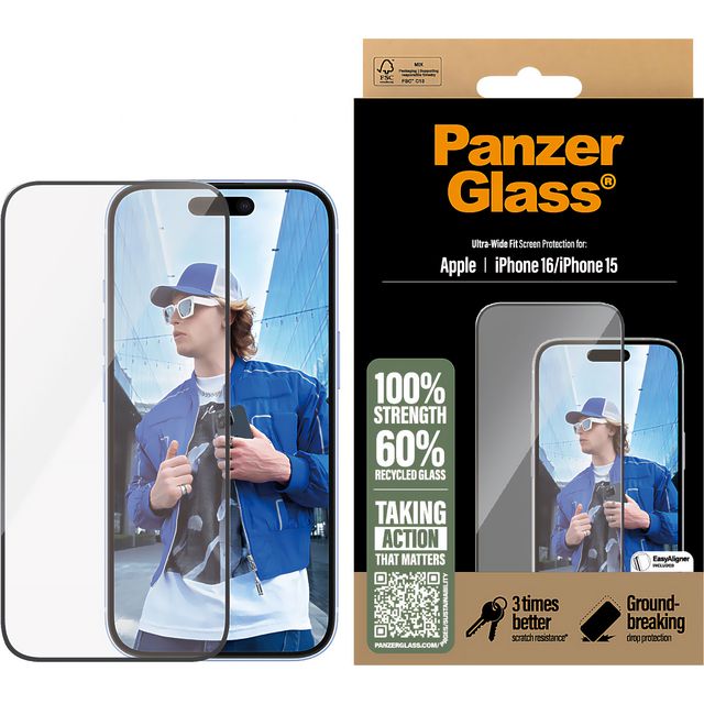 PanzerGlass Screen Protector for iPhone 16 - Ultra-Wide Fit