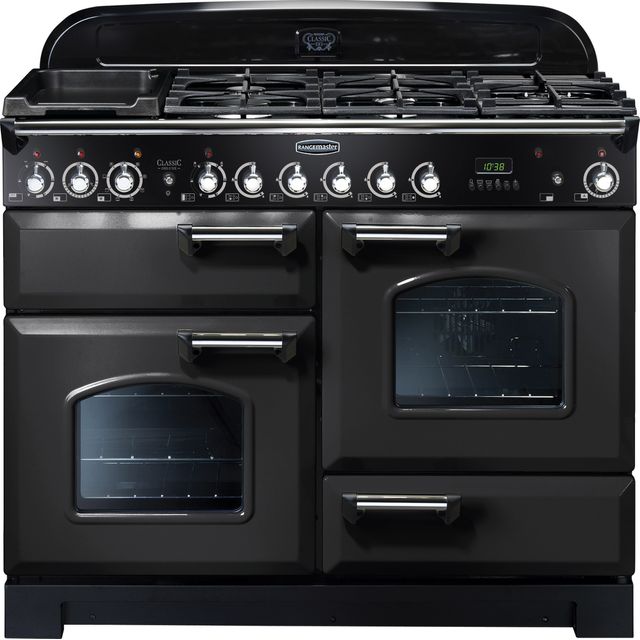 Rangemaster Classic Deluxe CDL110DFFCB/C 110cm Dual Fuel Range Cooker - Charcoal Black / Chrome - A/A Rated