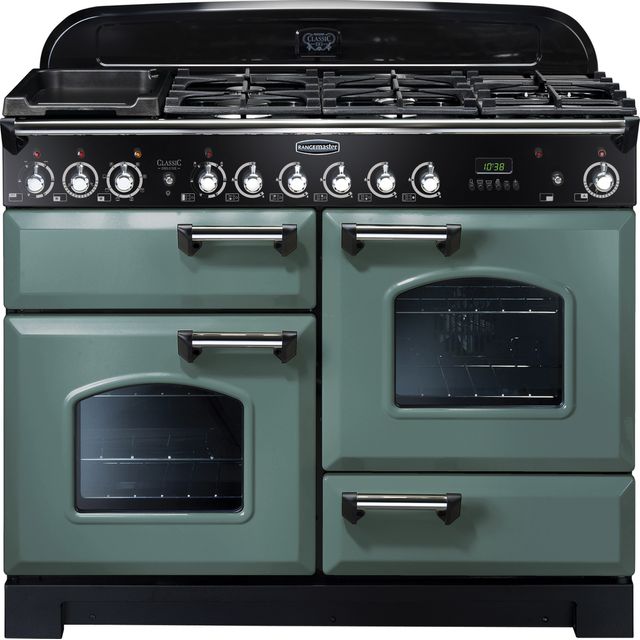 Rangemaster Classic Deluxe CDL110DFFMG/C 110cm Dual Fuel Range Cooker - Mineral Green / Chrome - A/A Rated
