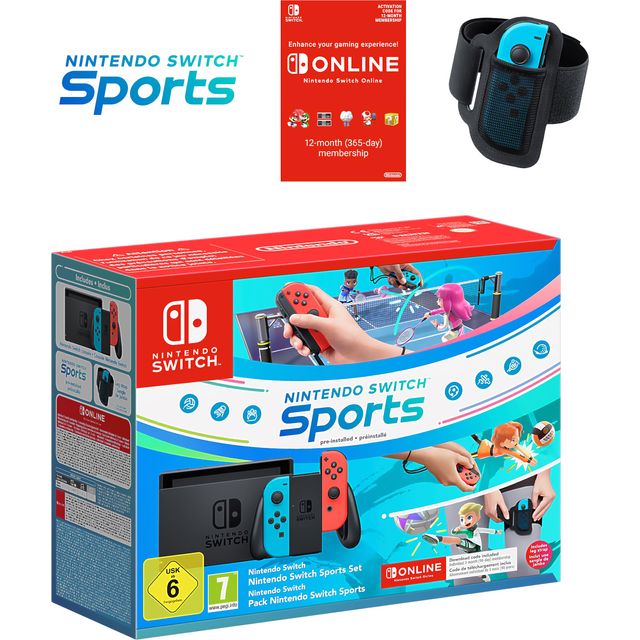 Nintendo Switch 32GB with Switch Sports Set + Switch Online 1 Year - Neon Red/Blue