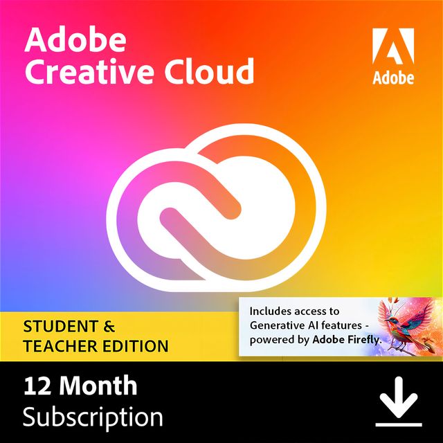 Adobe Creative Cloud All Apps Student And Teacher Digital Download for Windows Or Mac, for 1 User - Annual Renewable Subscription, 12 Months Included