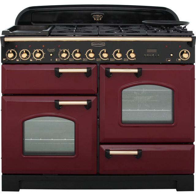 Rangemaster CDL110DFFCY/B Classic Deluxe 110cm Dual Fuel Range Cooker - Cranberry / Brass - CDL110DFFCY/B_CY - 1