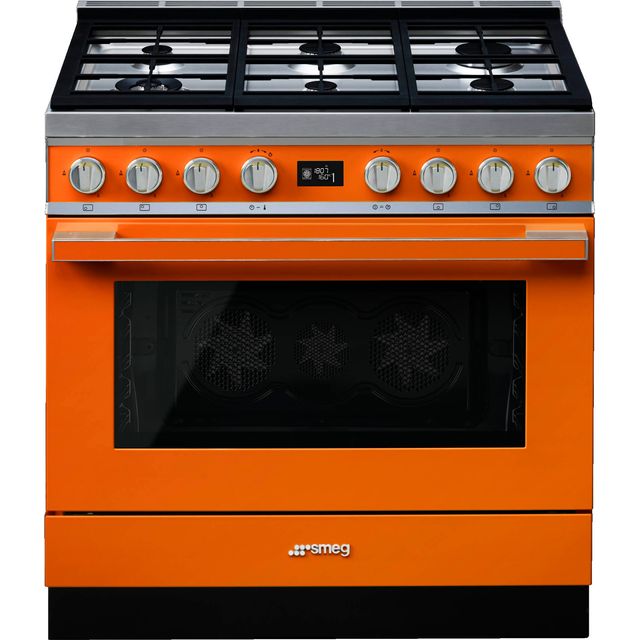 Smeg Portofino CPF9GPOR 90cm Dual Fuel Range Cooker - Orange - A+ Rated