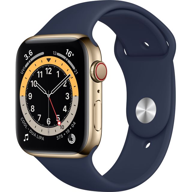 Apple Watch Series 6, 44mm, GPS + Cellular [2020] - Gold Stainless Steel Case with Deep Navy Sport Band