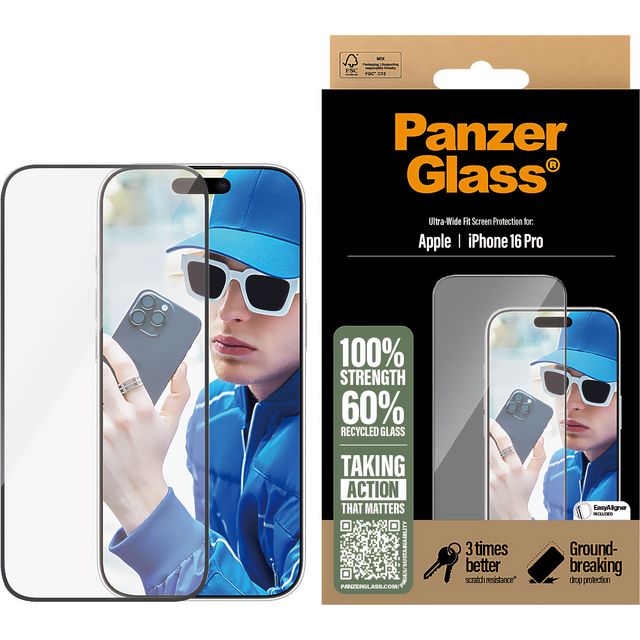 PanzerGlass Screen Protector for iPhone 16 Pro - Ultra-Wide Fit