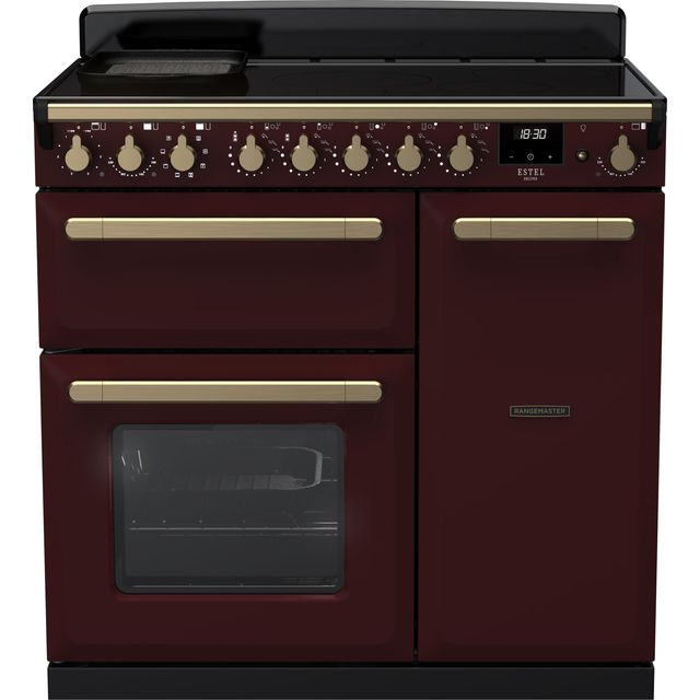 Rangemaster Edge Deluxe Free Standing Range Cooker in Bordeaux/Antique Brass