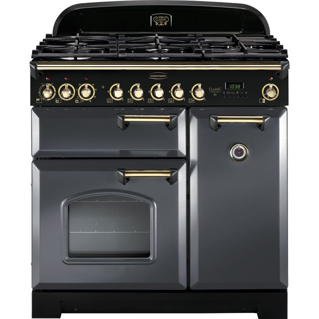 Rangemaster CDL90DFFSL/B Classic Deluxe 90cm Dual Fuel Range Cooker - Slate Grey / Brass - CDL90DFFSL/B_SL - 1