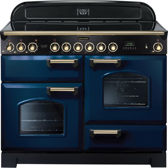 Rangemaster Classic Deluxe CDL110ECRB/B 110cm Electric Range Cooker with Ceramic Hob - Regal Blue / Brass - A/A Rated