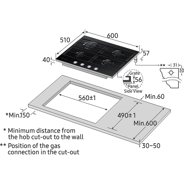 Samsung NA64H3000AK Integrated Gas Hob Reviews