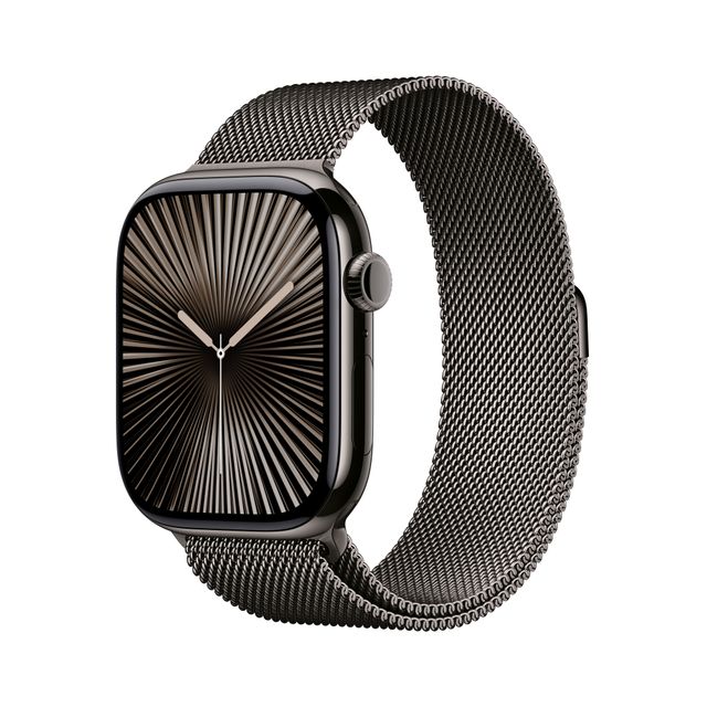 Apple Watch Series 10, 46mm, Slate Titanium Case, GPS + Cellular [2024] - Slate Milanese Loop - S/M