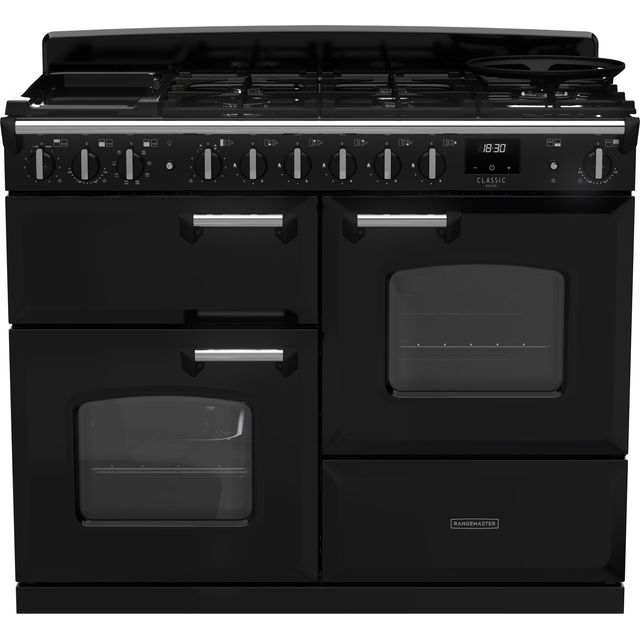 Rangemaster Classic Deluxe 110 Free Standing Range Cooker in Black / Chrome