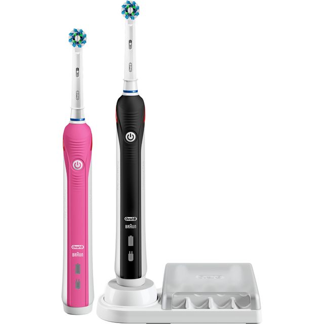 Oral B Smart 4 4900 Electric Toothbrush 2 Pack - Black / Pink