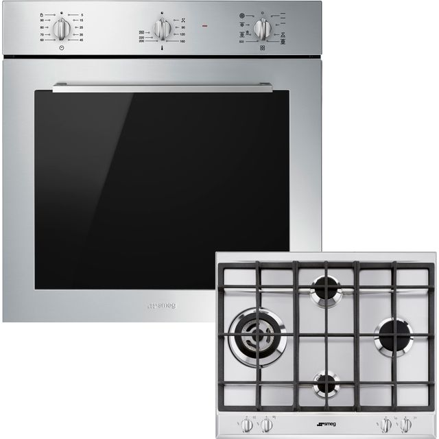 Smeg Cucina AOSF64M3G1 Built In Electric Single Oven and Gas Hob Pack - Stainless Steel - A+ Rated