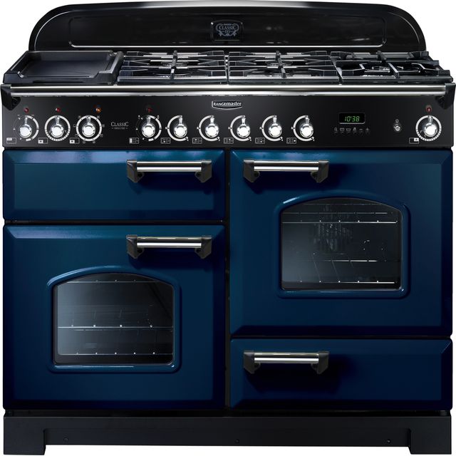 Rangemaster CDL110DFFRB/C Classic Deluxe 110cm Dual Fuel Range Cooker - Regal Blue / Chrome - CDL110DFFRB/C_RB - 1