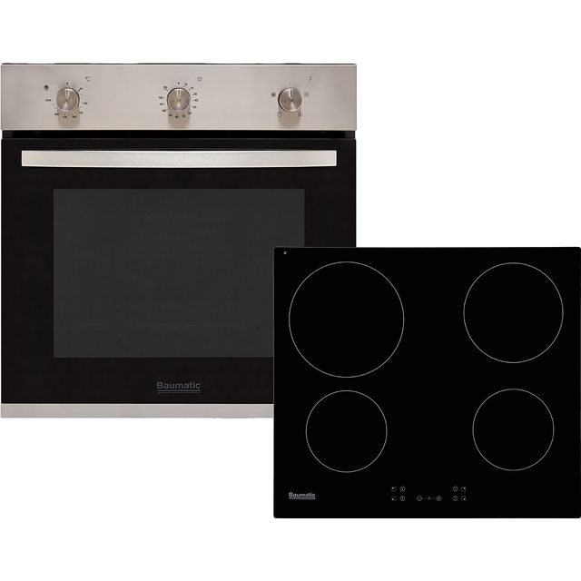 Baumatic BCPK605X Built In Electric Single Oven and Ceramic Hob Pack - Stainless Steel / Black - A+ Rated
