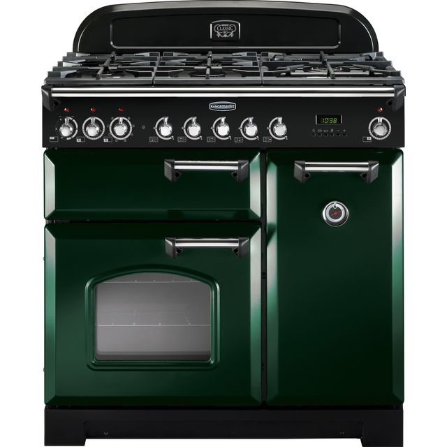 Rangemaster Classic Deluxe CDL90DFFRG/C 90cm Dual Fuel Range Cooker - Racing Green / Chrome - A/A Rated