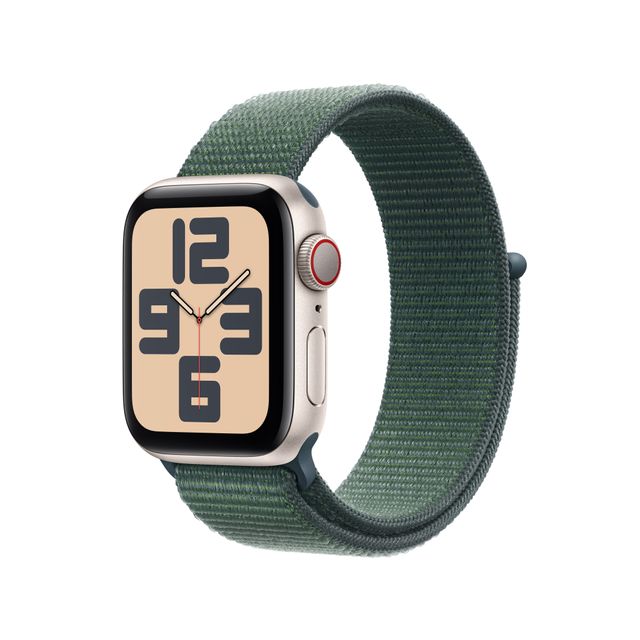 Apple Watch SE (2nd Gen), 40mm, Starlight Aluminium Case, GPS + Cellular [2024] - Lake Green Sport Loop