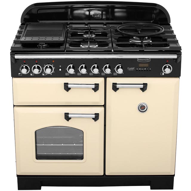 Rangemaster CDL100DFFCY/B Classic Deluxe 100cm Dual Fuel Range Cooker - Cranberry / Brass - CDL100DFFCY/B_CYB - 5