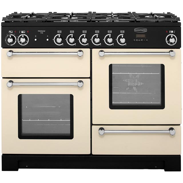 Rangemaster Kitchener KCH110DFFCR/C 110cm Dual Fuel Range Cooker - Cream / Chrome - A/A Rated