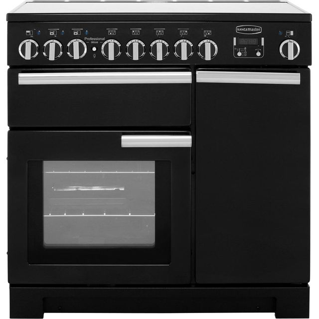 Rangemaster Professional Deluxe PDL90EIGB/C 90cm Electric Range Cooker with Induction Hob - Black / Chrome - A/A Rated