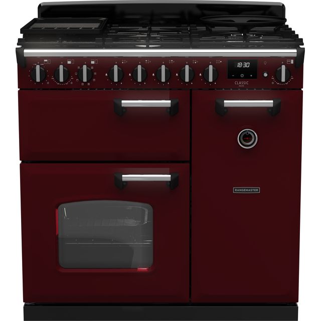 Rangemaster CLDL90DFPBOR/CM1 Classic Deluxe 90 Dual Fuel Range Cooker - Bordeaux / Chrome - CLDL90DFPBOR/CM1_BD - 1